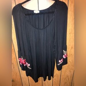 Embroidered Black Top with Floral Accents 3x